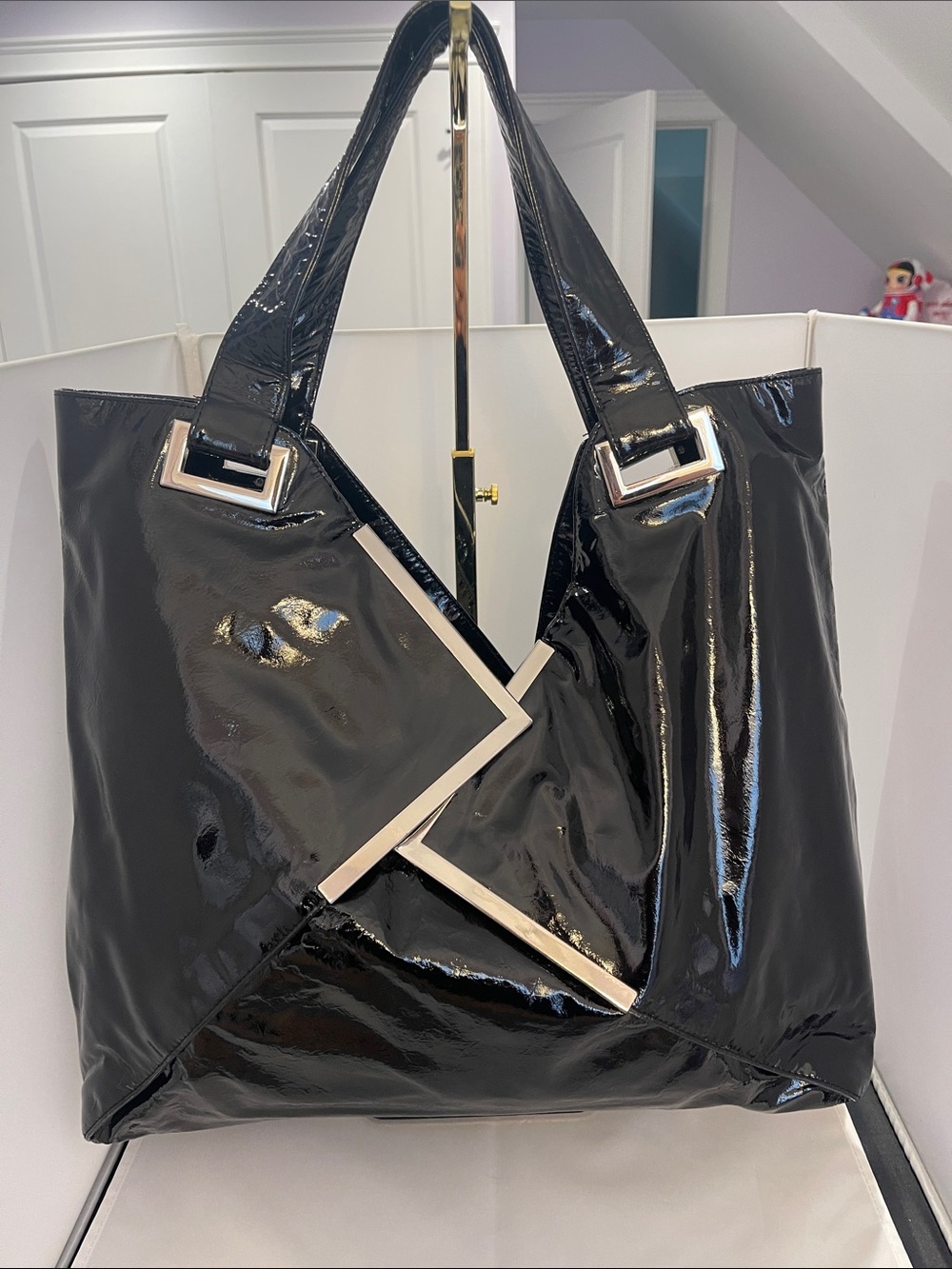 Kooba Patent Black Tote with Silver Trim Accents